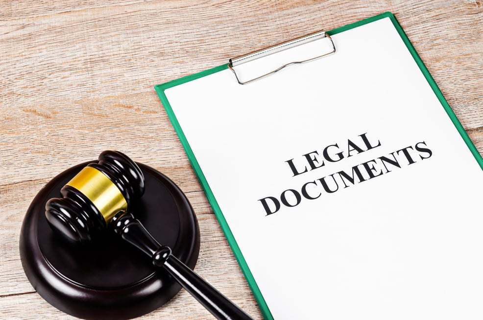 Legal document paper file with gavel