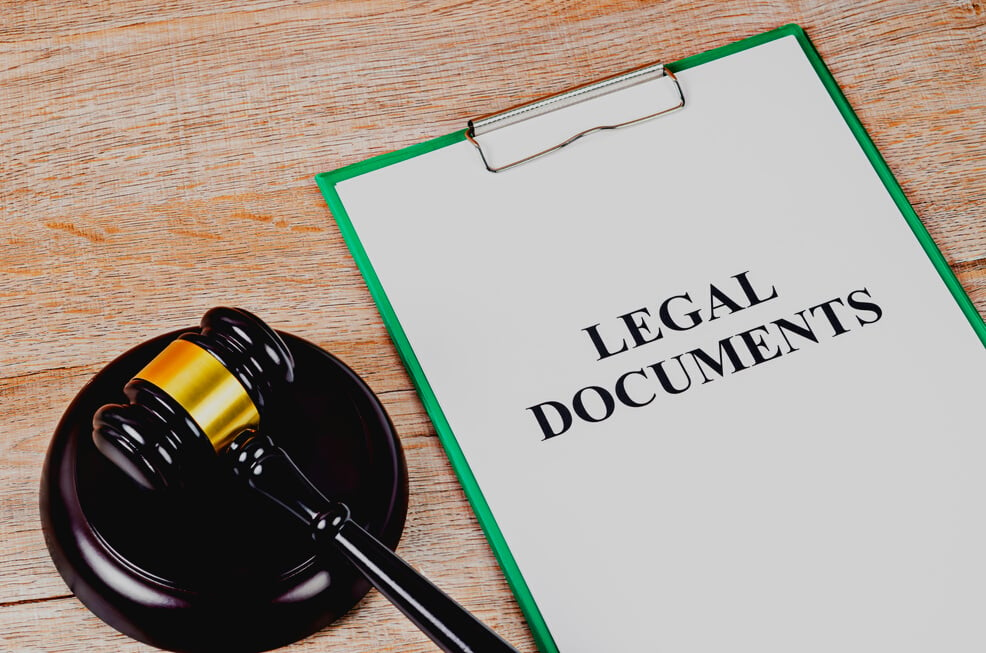 Legal document paper file with gavel